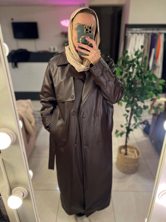 Brown leather coat