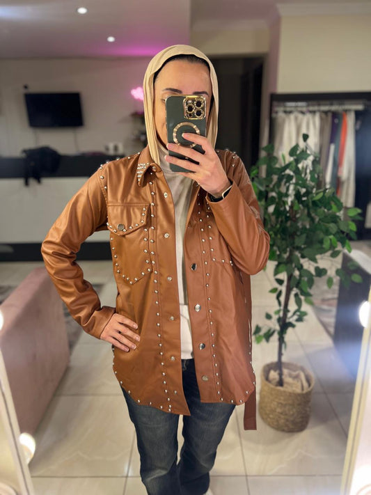 Camel leather shirt