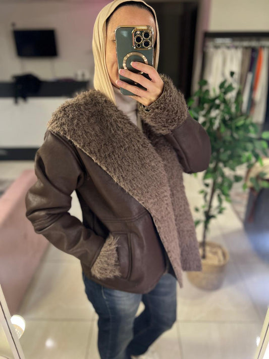 Brown jacket with faux fur
