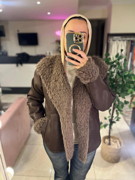 Brown jacket with faux fur