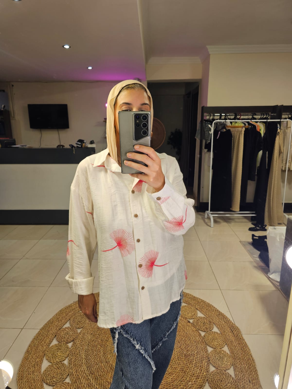 Floral white linen Shirt