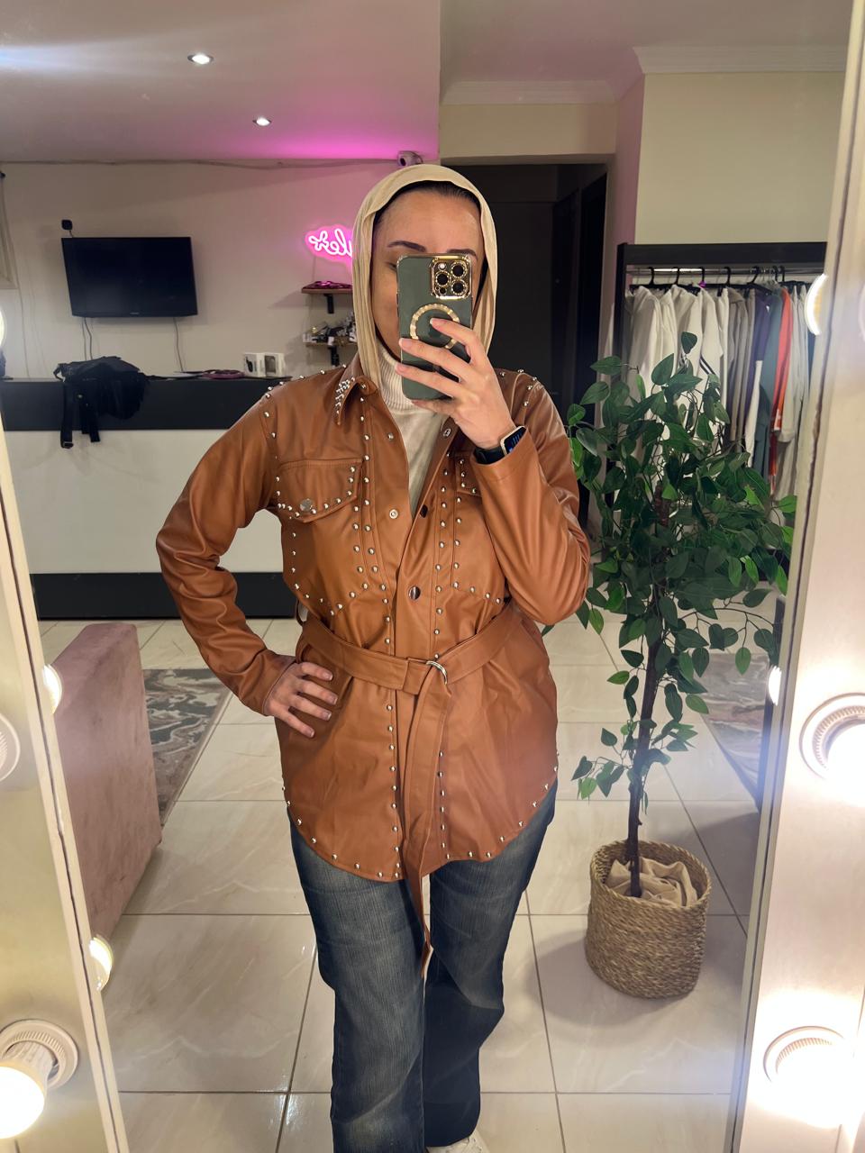 Camel leather shirt