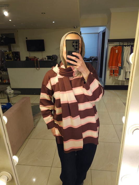 Striped pullover with matching scarf